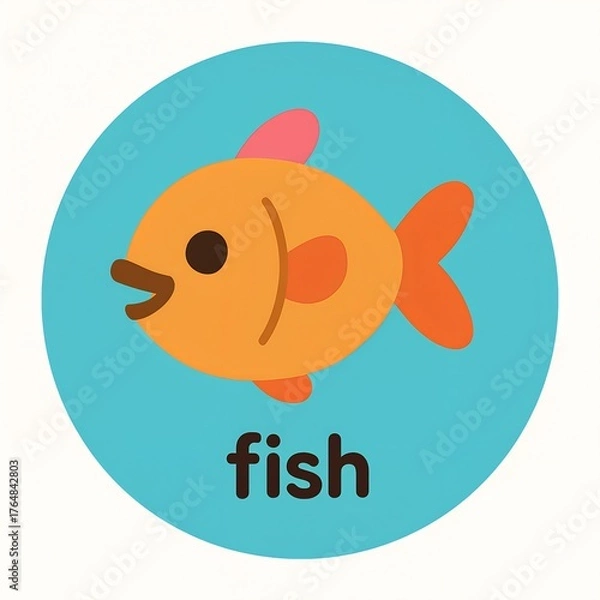 Fototapeta Cute Fish Flashcard Illustration — Fun Sea Animal Icon for Preschool Learning