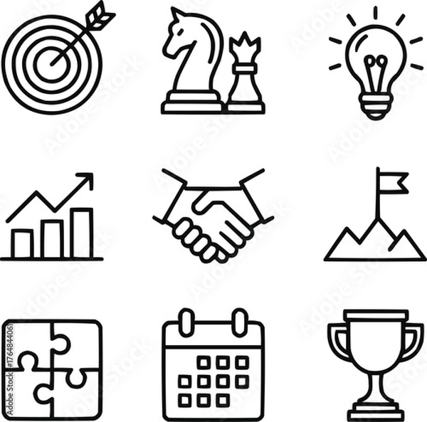 Fototapeta Corporate Success Line Icon Collection  Vision, Teamwork, and Progress Concepts