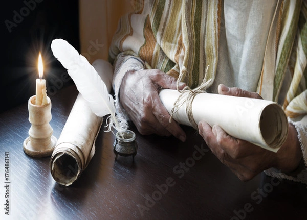 Obraz Man holding an old scroll