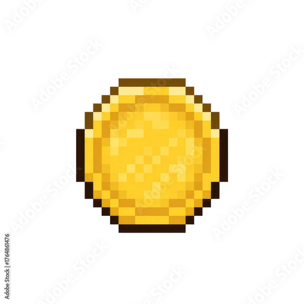 Obraz Tiny Pixelated Gold Coin Icon in 4D Style for Digital Projects and Graphics