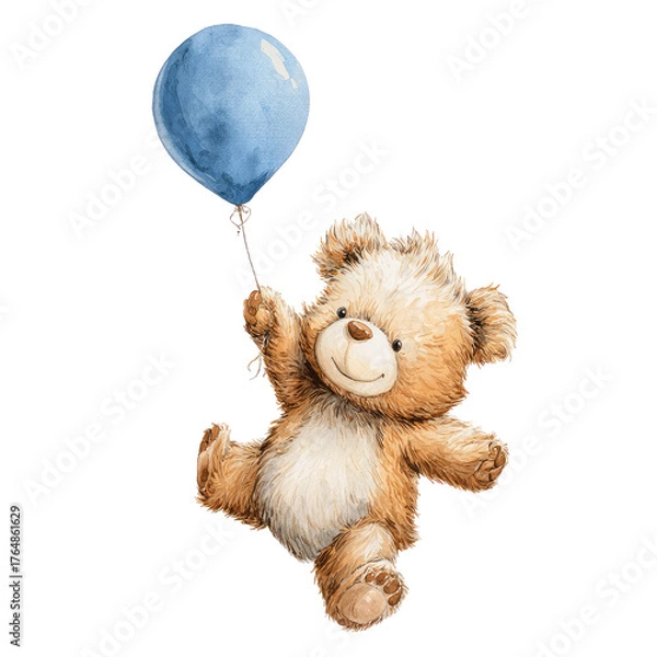 Obraz Adorable Illustration of a Baby Bear Flying with a Balloon in a Watercolor Style for Whimsical Art Lovers