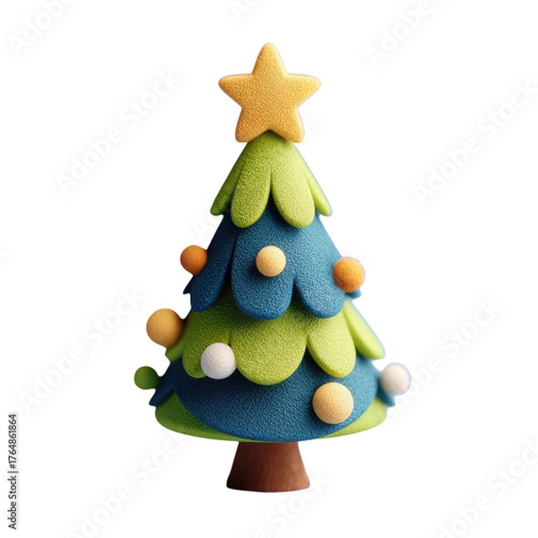 Fototapeta Minimalist Cute Tree Design with Colorful Detailing and Star Topper for Holiday Decor Inspiration