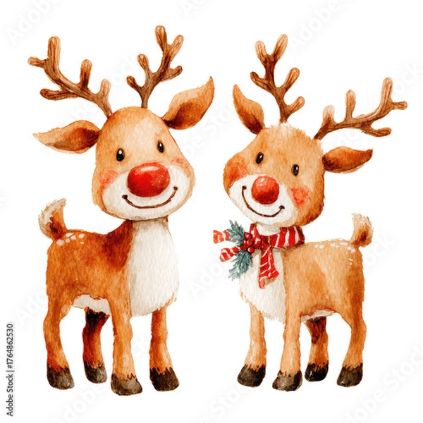 Fototapeta Charming Watercolor Clipart of Cute Reindeer for Festive Christmas Design Projects and Holiday Decor Inspiration