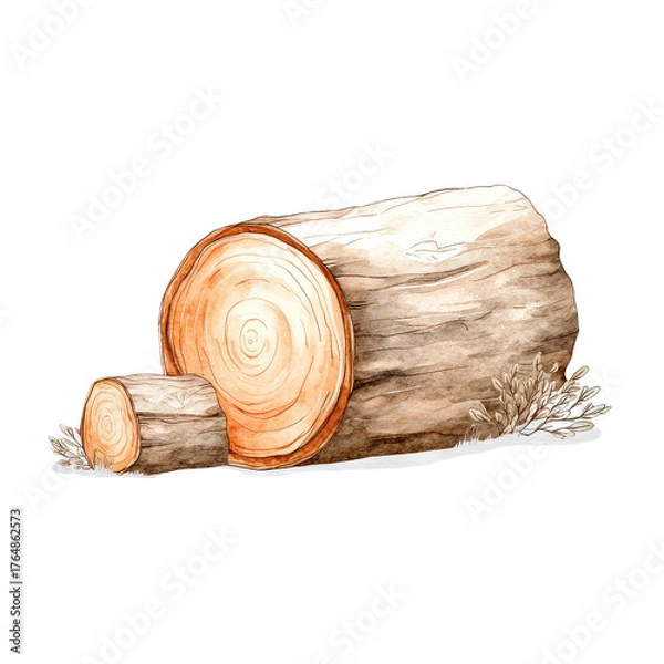 Obraz Cozy Watercolor Illustration of Logs in a Warm and Inviting Setting