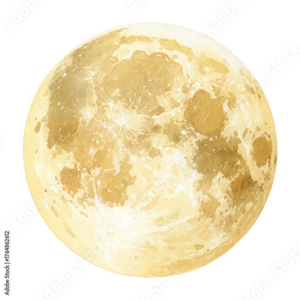 Fototapeta Full Moon Illustration in Watercolor and Gouache Style with Velvet Texture and Elegant Clipart Design