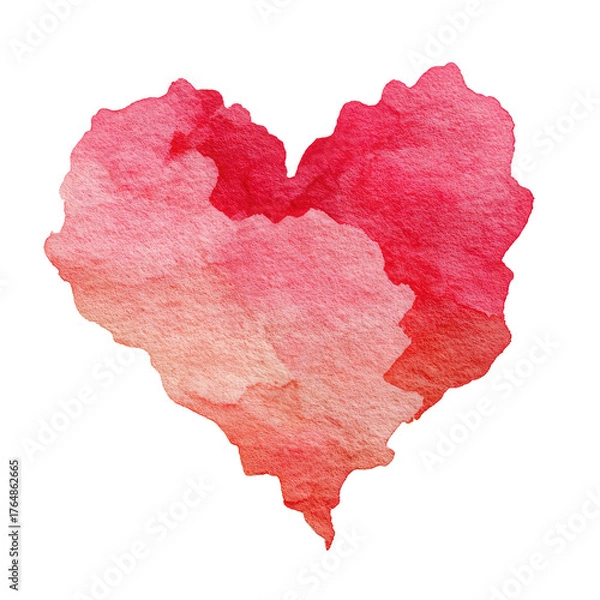 Fototapeta Watercolor Heart Shape with Texture in Bright Reds and Pinks for Creative Projects and Designs