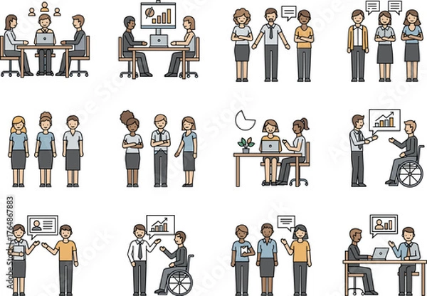 Obraz Inclusive Workplace Diversity ,Vector Illustration of Various Body Types & Skin Tones