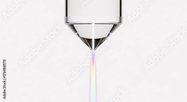 Obraz Laboratory lens with opal rainbow refraction - Light spectrum through optical glass - Physics of light illustration on white studio background