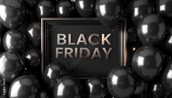 Fototapeta Elegant Black Friday Promotion with Glossy Balloons and Dark Frame Advertisement Design
