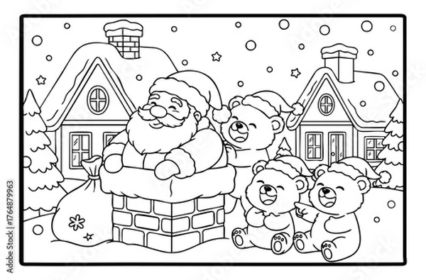 Obraz bears helping santa claus stuck in the chimney illustration to color