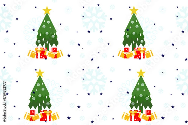 Fototapeta christmas card with christmas tree. seamless stars tree and snowflakes.Native American tribal fabric,design illustration for woven textile printing, xmas, picture books, New Year's gift wrapping paper