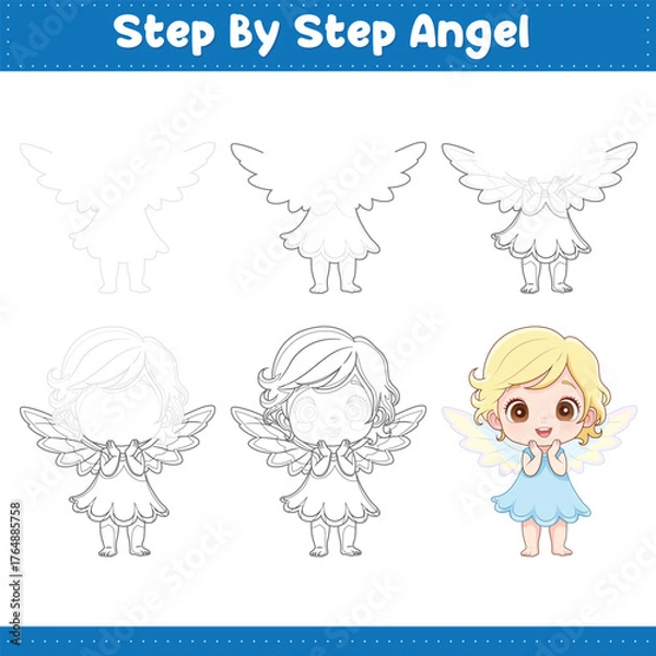 Fototapeta Step By Step Drawing Angel Hand Practice. vector illustration
