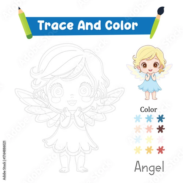 Fototapeta Trace And Color Angel Hand Practice. Vector illustration
