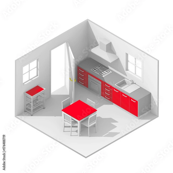 Fototapeta 3d isometric rendering kitchen 2350