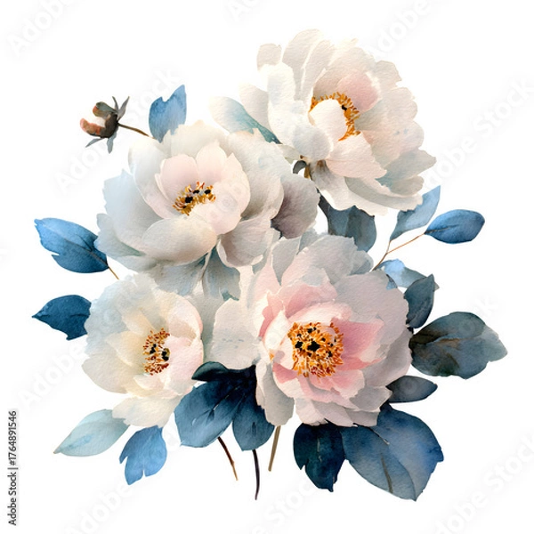 Obraz Watercolor floral bouquet isolated on white background