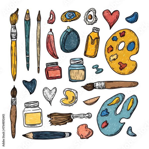 Obraz Artistic Supplies Collection isolated on white background