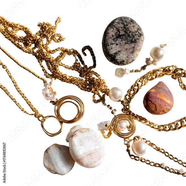 Obraz Assorted Jewelry and Gemstones isolated on white background