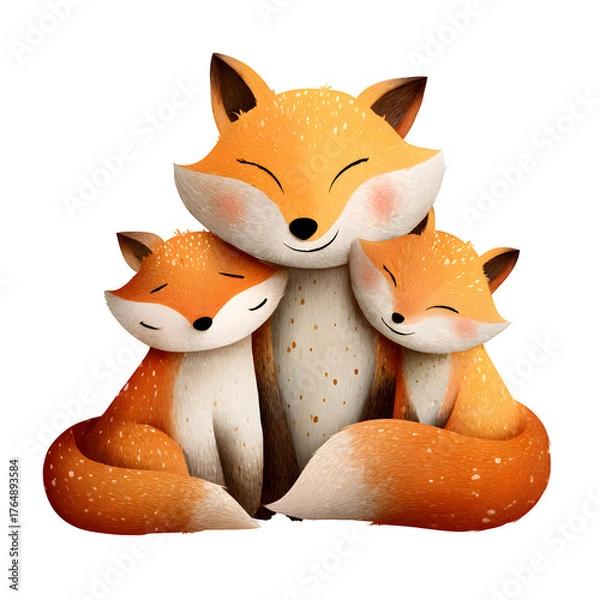 Obraz Fox Family Embrace isolated on white background