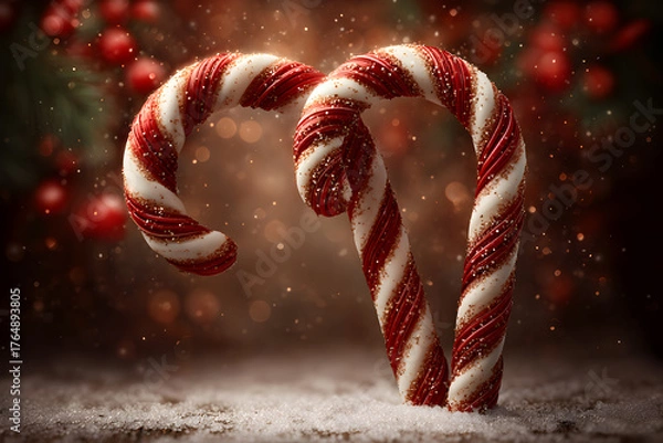 Obraz  A concept background of a candy cane archway with glitter and stars