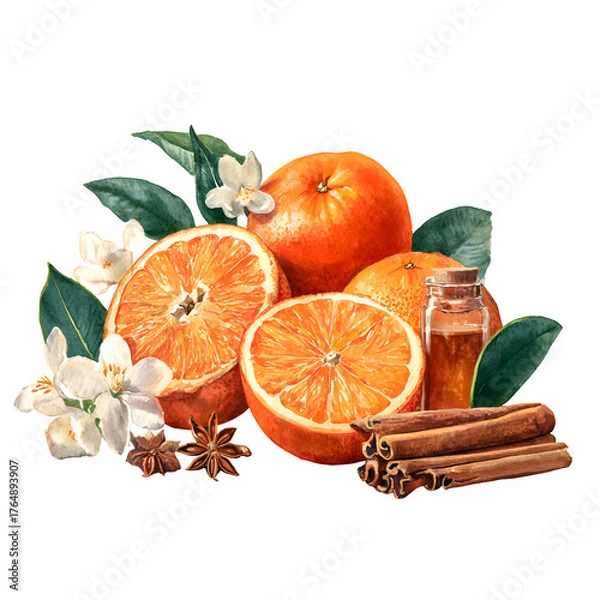 Obraz Citrus and Spice Still Life isolated on white background