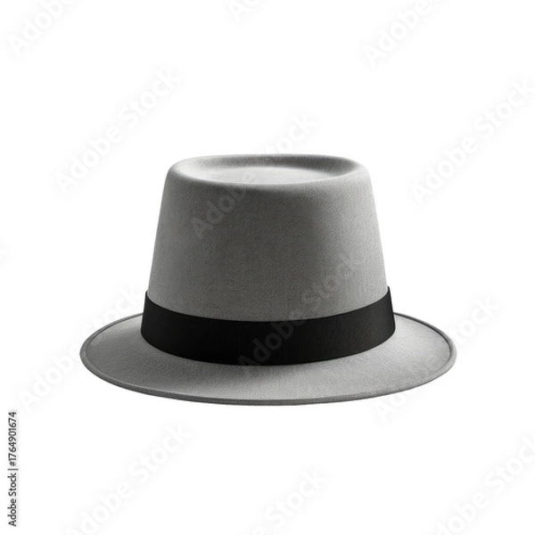 Fototapeta Gray felt hat with a black band, isolated on a black background
