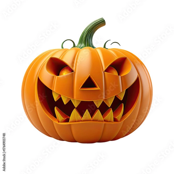 Fototapeta Spooky carved pumpkin with a menacing grin on a dark background