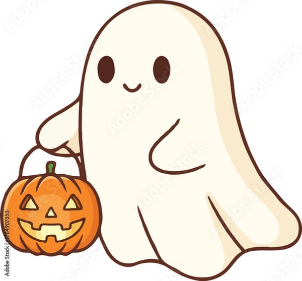 Obraz a cute ghost holding a pumpkin lantern