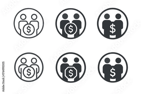 Fototapeta Family Budget Logos. Setting limits on family spending. Set Logo of Setting limits on family spending: parental figures holding dollar sign within circle. Icon