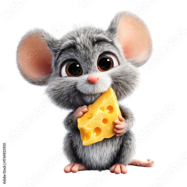 Fototapeta Cute mouse with cheese isolated on transparent background