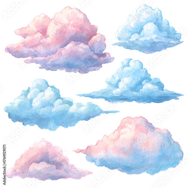 Obraz Watercolor clouds collection isolated on transparent background