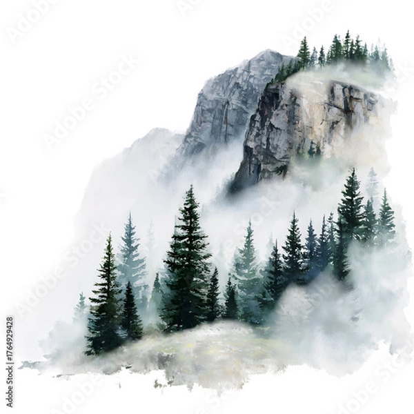 Obraz Mountain landscape with pine forest isolated on transparent background