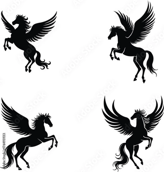 Obraz pegasus vector legendary winged stallion silhouette, pegasus vector creative mythical horse artwork