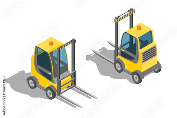 Obraz Isometric projection warehouse forklift. Isolated on a white background. Vector illustration.