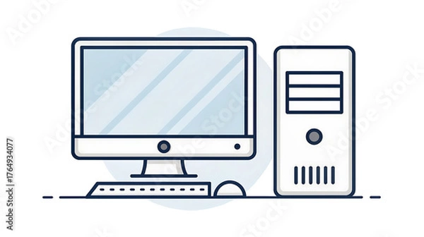 Fototapeta Desktop computer with monitor isolated on white background, vector art