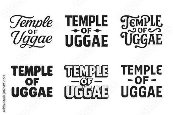 Fototapeta Uggae Temple Typography. Temple of Uggae. Set lettering. harmonious lettering variations of the same emblematic concept, each with different artistic