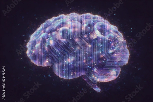 Obraz Purple and Blue Neural Brain with Lights