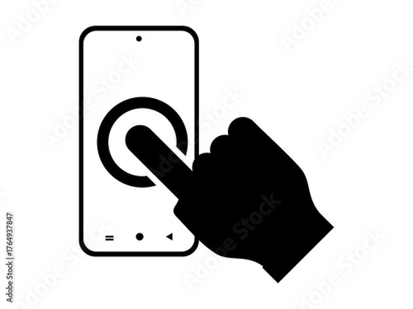 Obraz Hand Touch Smartphone Icon Vector Illustration, Finger Cursor on Touch Screen for App, Web, and Business Design