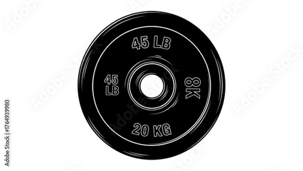 Fototapeta Weight Plate Icon: An isolated, top-view shot of a black weight plate, essential for strength training and fitness regimens. Focus on fitness, and gym equipment. 