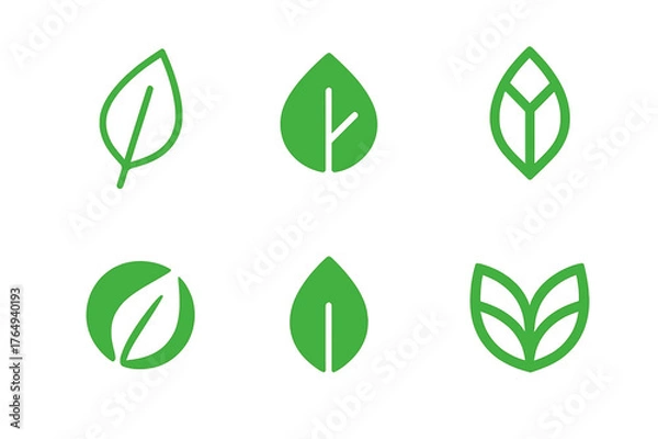 Fototapeta Eco Logo Variations. Green label design with eco vibes trend. Set Logo of eco badge: leaf monogram. Icon set. harmonious logo variations of the same emblematic
