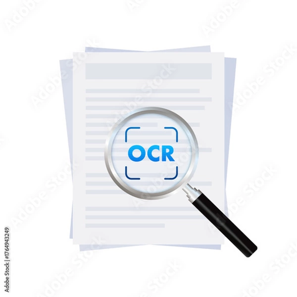 Obraz Document with OCR magnifying glass for text recognition