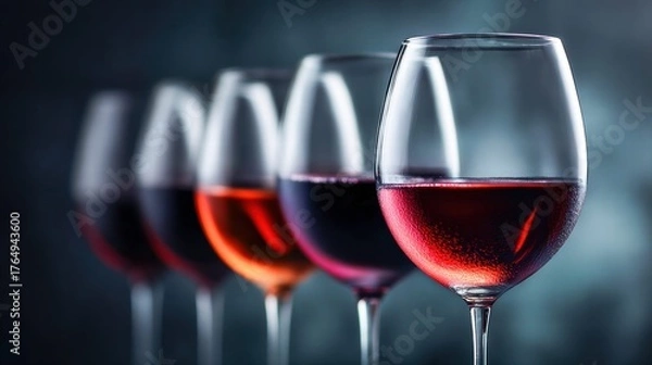 Obraz Elegant arrangement of wine glasses showcasing different red wine varieties.