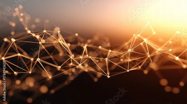 Obraz Abstract network of connected lines and dots in warm tones.
