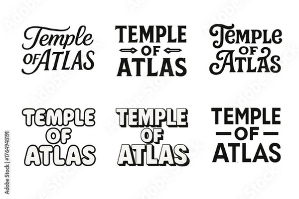 Fototapeta Atlas Lettering Variations. Temple of Atlas. Set lettering. harmonious lettering variations of the same emblematic concept, each with different artistic