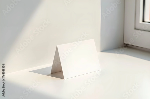 Fototapeta Blank White Cardboard Tent on a Bright Window Sill