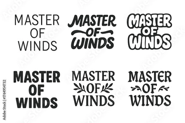 Fototapeta Diverse Lettering Styles. Master of Winds. Set lettering. harmonious lettering variations of the same emblematic concept (Modern minimal monoline lettering,