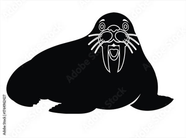 Obraz Walrus Silhouette Icon – Minimalist Black Wildlife Vector with Tusks and Whiskers for Animal and Nature Design