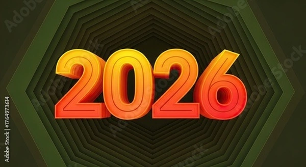 Fototapeta 3d orange and yellow 2026 text with abstract background no logo use
