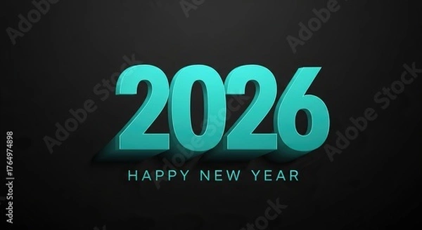 Fototapeta Turquoise 2026 text with happy new year message on dark background no logo use