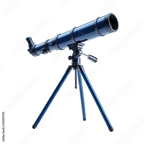 Obraz Deep blue telescope on a tripod isolated on a black background