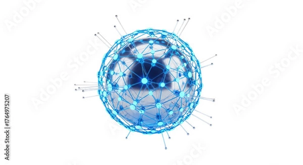 Fototapeta Abstract digital network sphere with interconnected glowing nodes